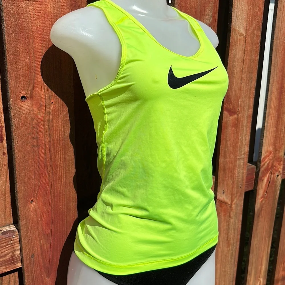 Nike Pro Dri-FIT Volt Neon Yellow Mesh Racerback Tank Top Size Small